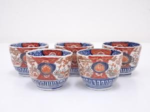 明治期　伊万里焼　錦手草花図向付5客